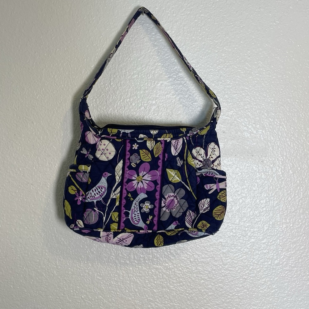Vera‎ Bradley Small Shoulder Bag Floral Nightingale Purple Navy Blue